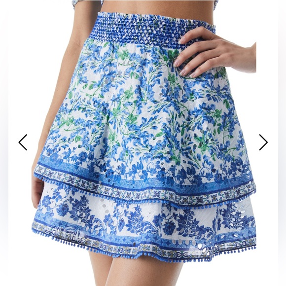Alice+Olivia Crawford Smocked Mini Skirt Eve Ditsy Size M New w/Tag Retail $330